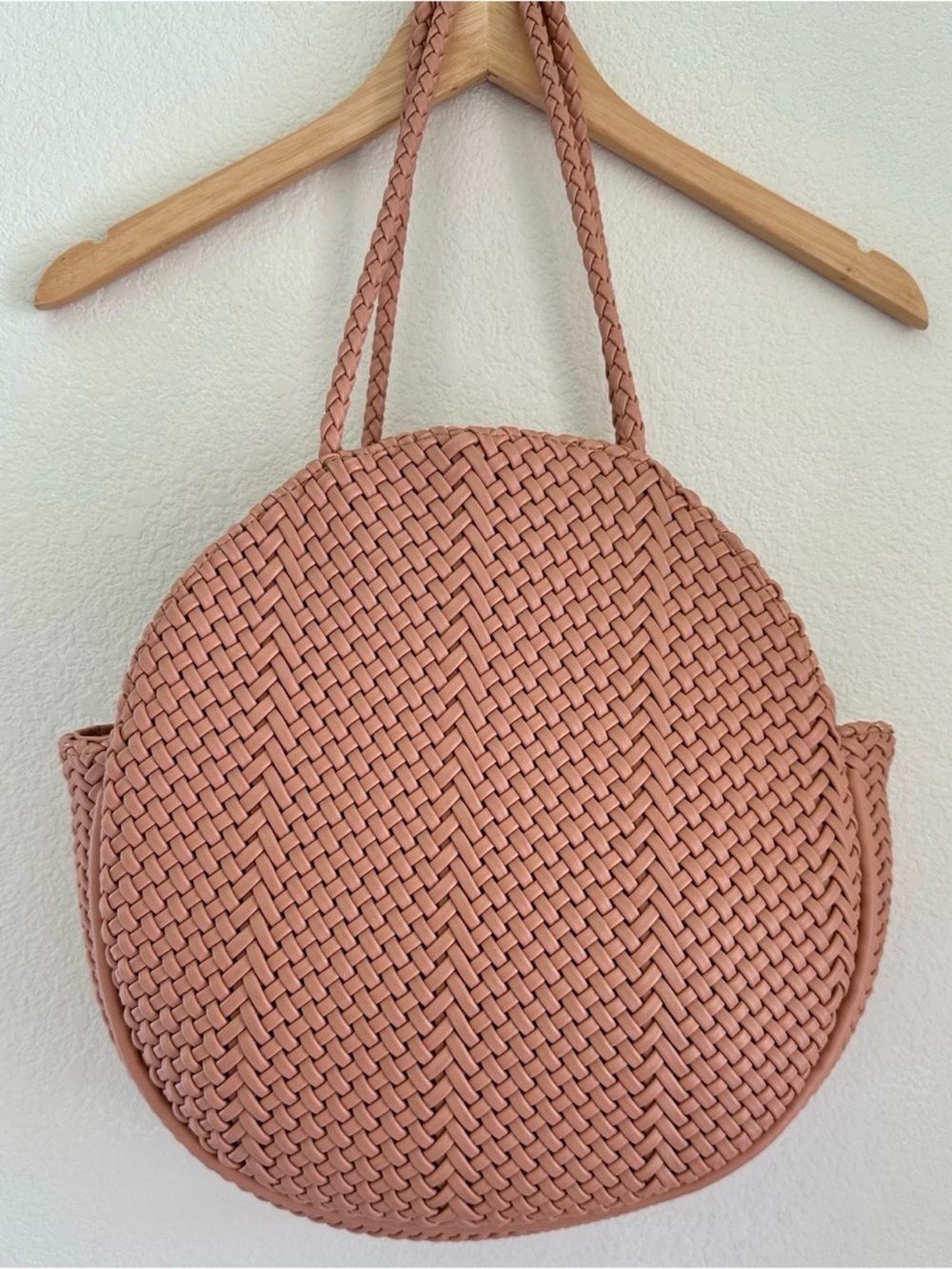 Anthropologie Alison Woven Tote Bag Blush Pink Faux Leather Shoulder Purse
